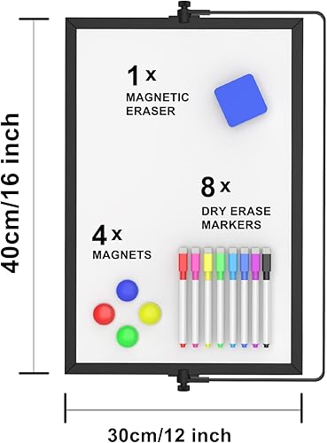 Miniatura 2 de OWill Pizarra blanca negra de borrado en seco, pizarra blanca magnética grande de 16 x 12 pulgadas con soporte, pizarra blanca magnética A3 y