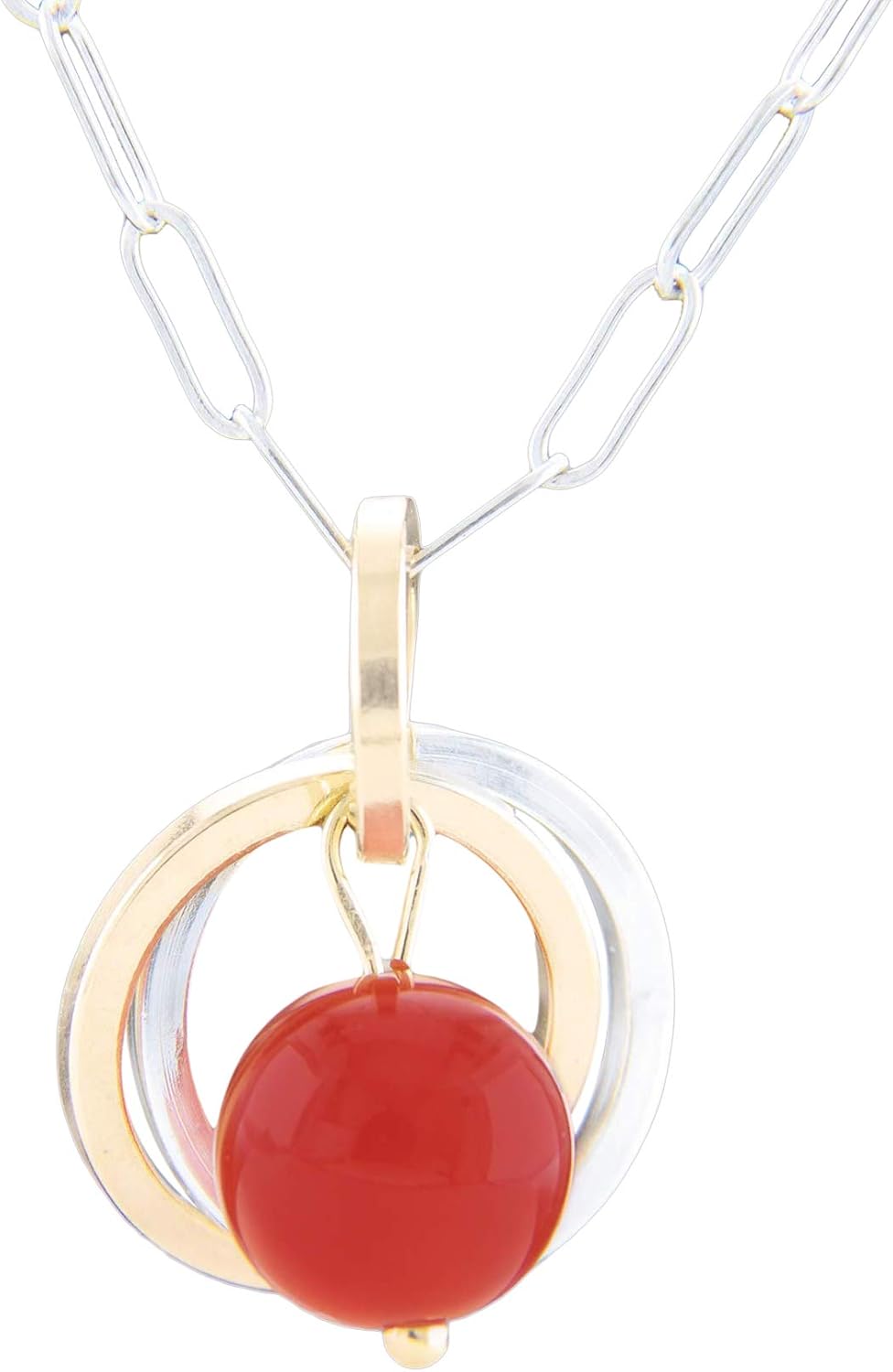 Tahmi Classic Red-Orange Natural Carnelian Gemstone Pendant Necklace with Sterling Silver 925 and 14K Gold-Filled Circles Fall Jewelry Jewelry Gift for Her - 18"