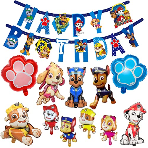 12 Piezas Decoración Cumpleaños Patrulla Canina, Paw Patrol Globos, Fiestas Infantiles Decoracion, con Pancarta Feliz Cumpleaños, Decoracion Paw Patrol Cumpleaño