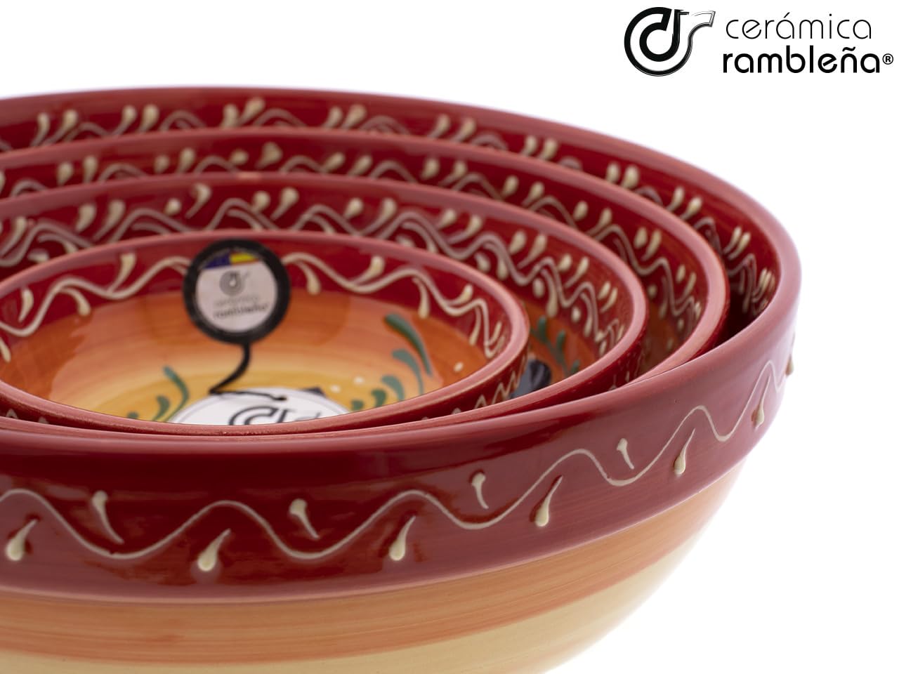 CERAMIKA RAMBLEŃSKA | Ceramiczna miska do sałatek | Oryginalne salaterki | Zestaw x 4 Oliwki Dekoracja Salaterki - Model 12 | Dekoracja w 100% ręcznie robiona