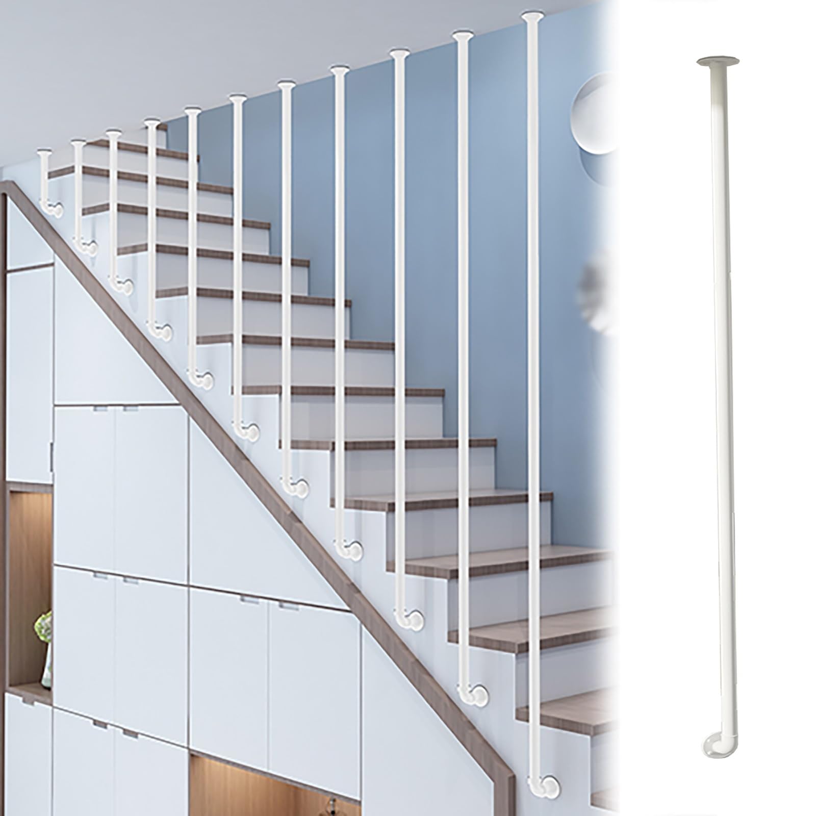 Poteau d'escalier d'intérieur – Colonne ronde pour garde-corps du plafond au sol, protection contre les chutes, design décoratif personnalisé (blanc, 200 cm)