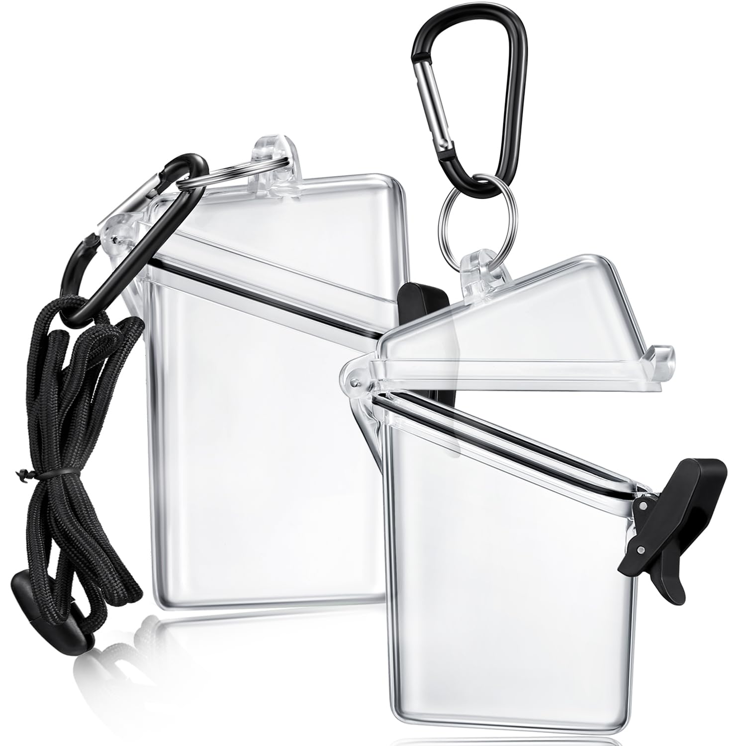 2 Pack Waterproof ID Badge Holder Case Waterproof Clear Vertical ID Card Holder with Lanyard Carabiner and Keychain Plastic Card Holders Dry Box