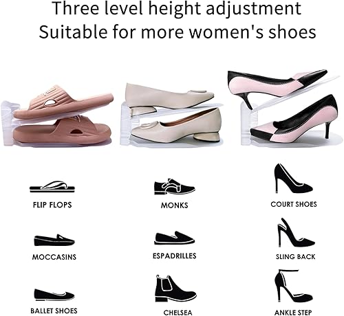 Miniatura 4 de Organizador de 10 ranuras para zapatos, estante de almacenamiento ajustable de doble capa, ahorro de espacio en el armario y armario de zapatos