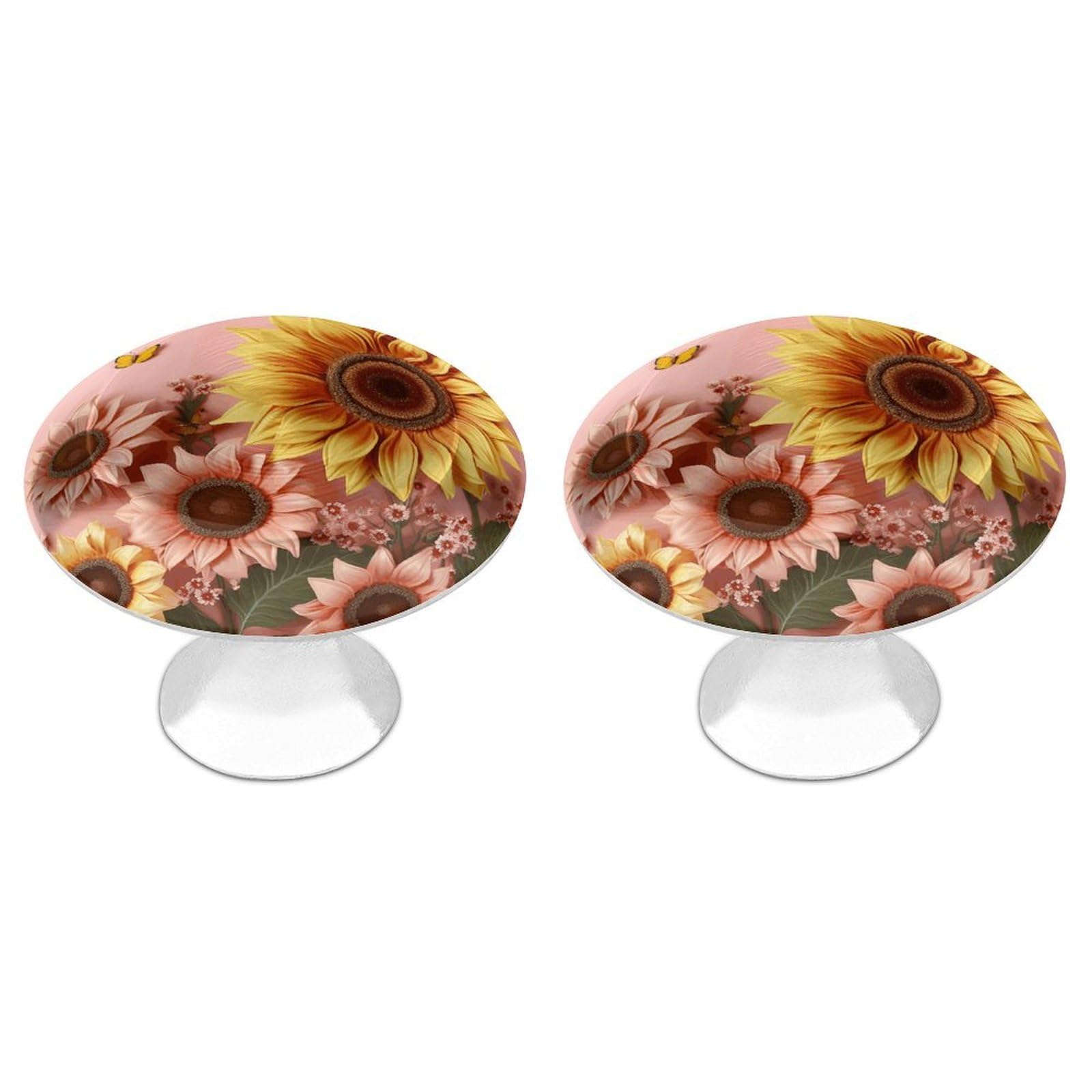 Fodpand White 2 Pack Cabinet Knobs 1.1 Inch Single Hole Drawer Pulls Handles Decorative Big Sunflower Furniture Knobs For Dresser Kitchen Bathroom Cupboard Wardrobe Vanity Closet Door Hardware