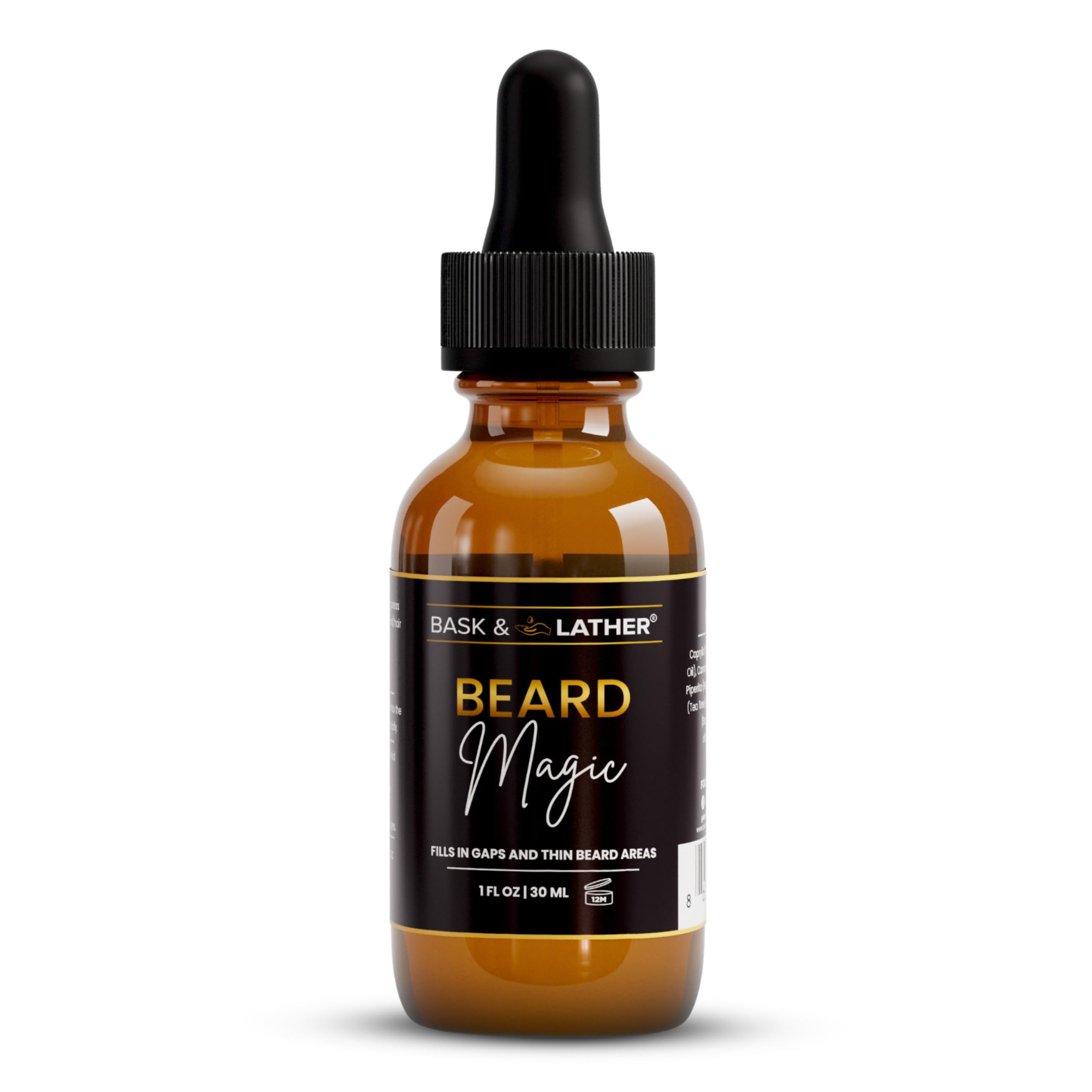 BASK & LATHER Beard Magic Growth Oil for Men, Helps Stimulate Hair Growth and Softness, Natural Oil For Bald Spots and Patchy or Thin Facial Hair, Supports a Thicker Fuller Beard, 1 fl oz 1 Fl Oz (Pack of 1)