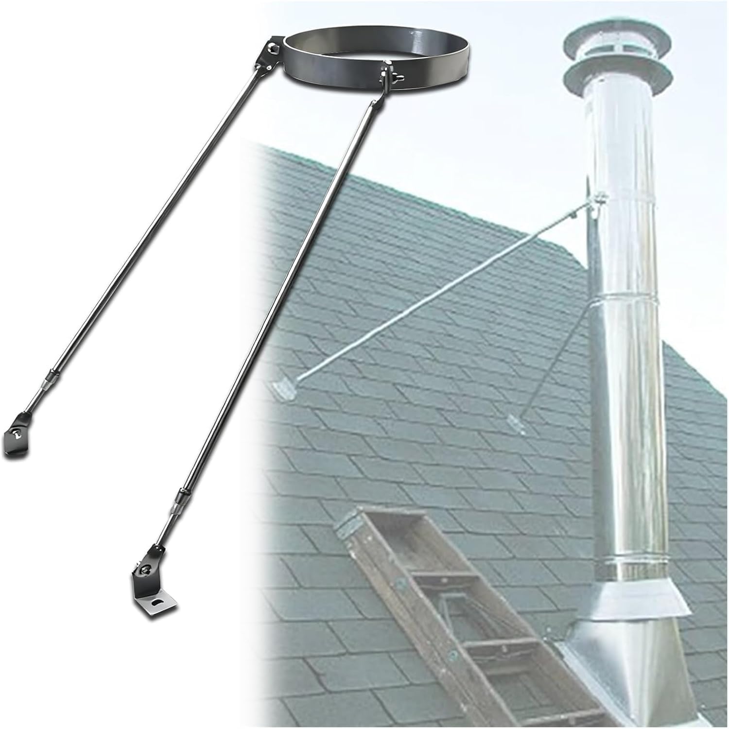 Chimney Support Bracket Kit, Improved Stability 304 Stainless Steel, Chimney Pipe Supports for Roofs/Walls/Floors,Silver,80mm