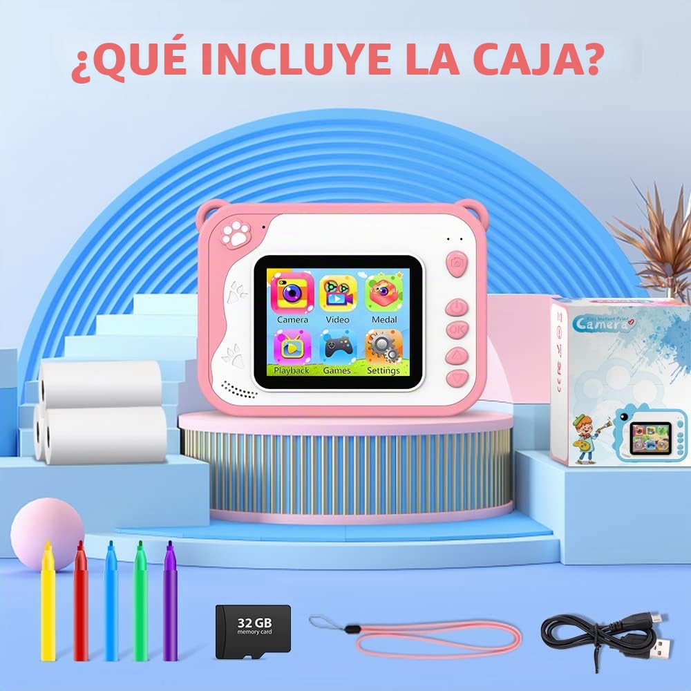 Uleway Camara Fotos Infantil Instantanea,Cámara de Fotos para Niños con Pantalla 2,4", 3 Papel de Impresión y Tarjeta SD de 32GB, Regalos Juguete para Niños y Niñas 3 4 5 6 7 8 9 10 11 12 Años-Rosa
