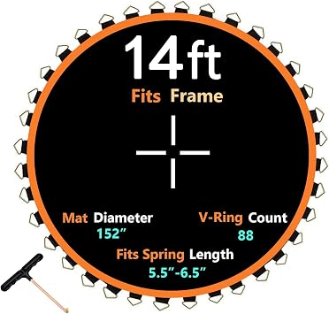 Trampoline Mat Replacement, Dia152", Fits 14ft Frame, with 80/72/88 V-Rings for Choose and Spring Tool, Fits 5.5" Springs, Reinforce, UV-Resistant