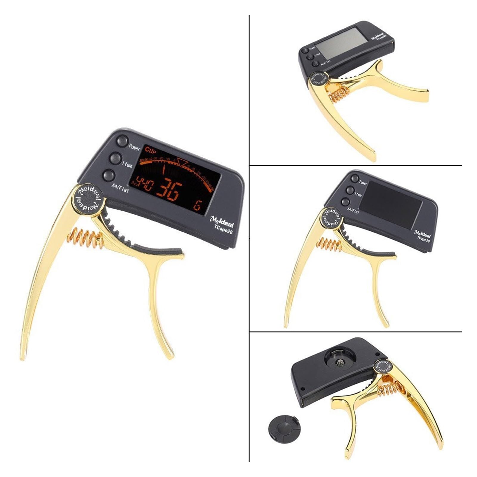 Accordatore capotasto 2 in 1 in lega di alluminio, clip multifunzione con schermo LCD per chitarre acustiche/elettriche e bassi