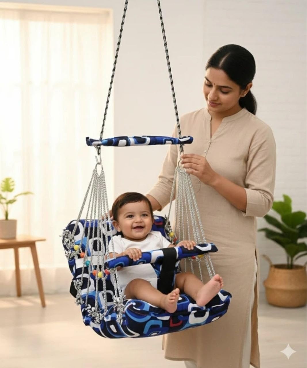 HK Enterprise Cotton Swing for Kids Baby's Children Folding and Washable 0-3 Years with Safety Belt Home Garden Jhula for Babies for Indoor Outdoor, Baby Hanging. Swing Jhula-picture-26