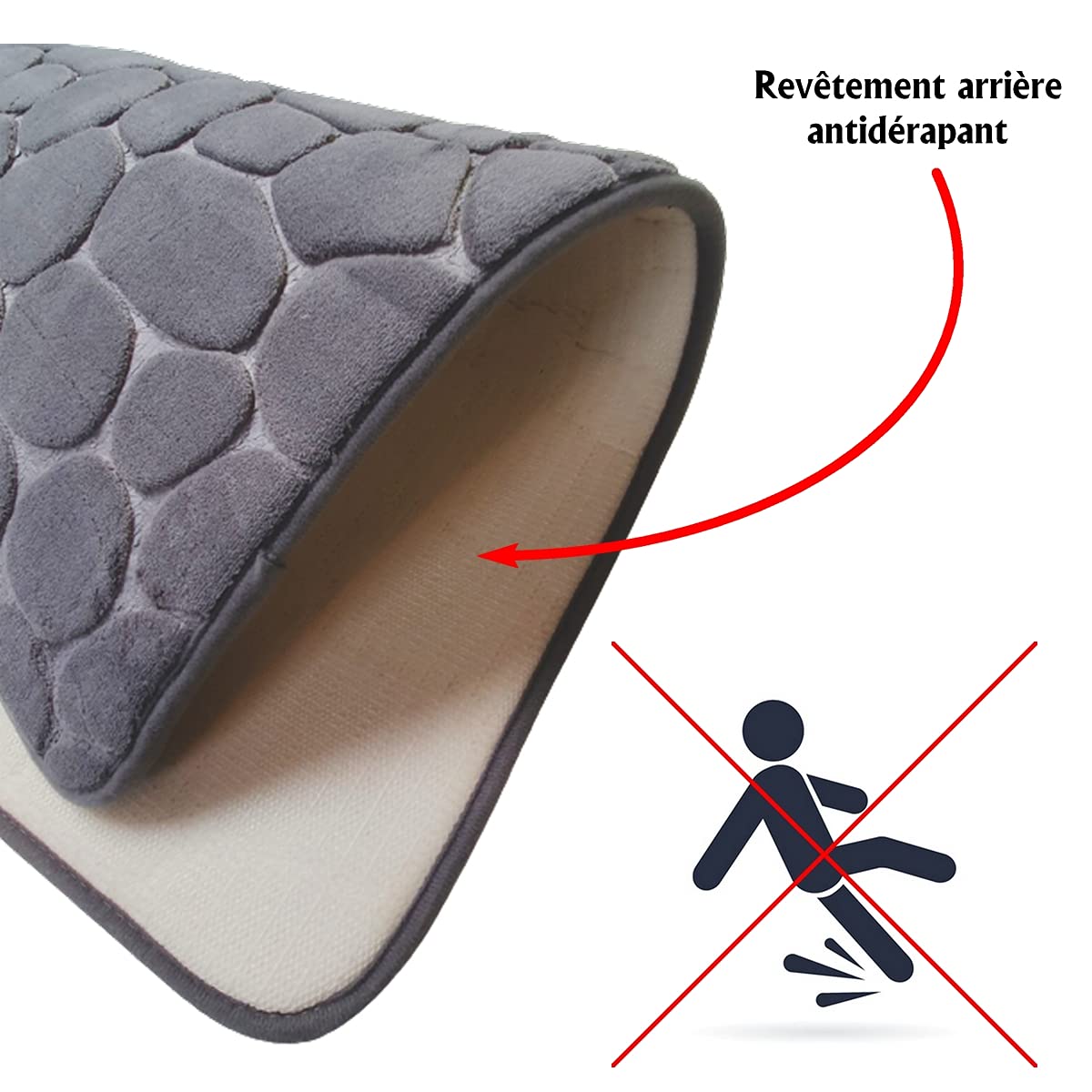 MadeInNature Tappeto in microfibra per bagno antiscivolo, a memory foam, disegno ciottoli 50 x 80 cm, colore: nero, grigio scuro, talpa, blu anatra, fucsia (grigio scuro, 2)