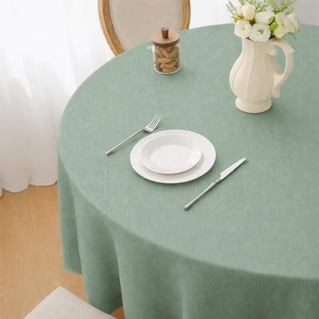 Softalker Tischdecke Rund Durchmesser 120 cm Mint Grün Abwischbar Wasserabweisend Pflegeleicht Waschbar Hochwertige Jacquard Stoff Tischwäsche für Esstisch Garten Terrasse Balkon Outdoor Dekoration