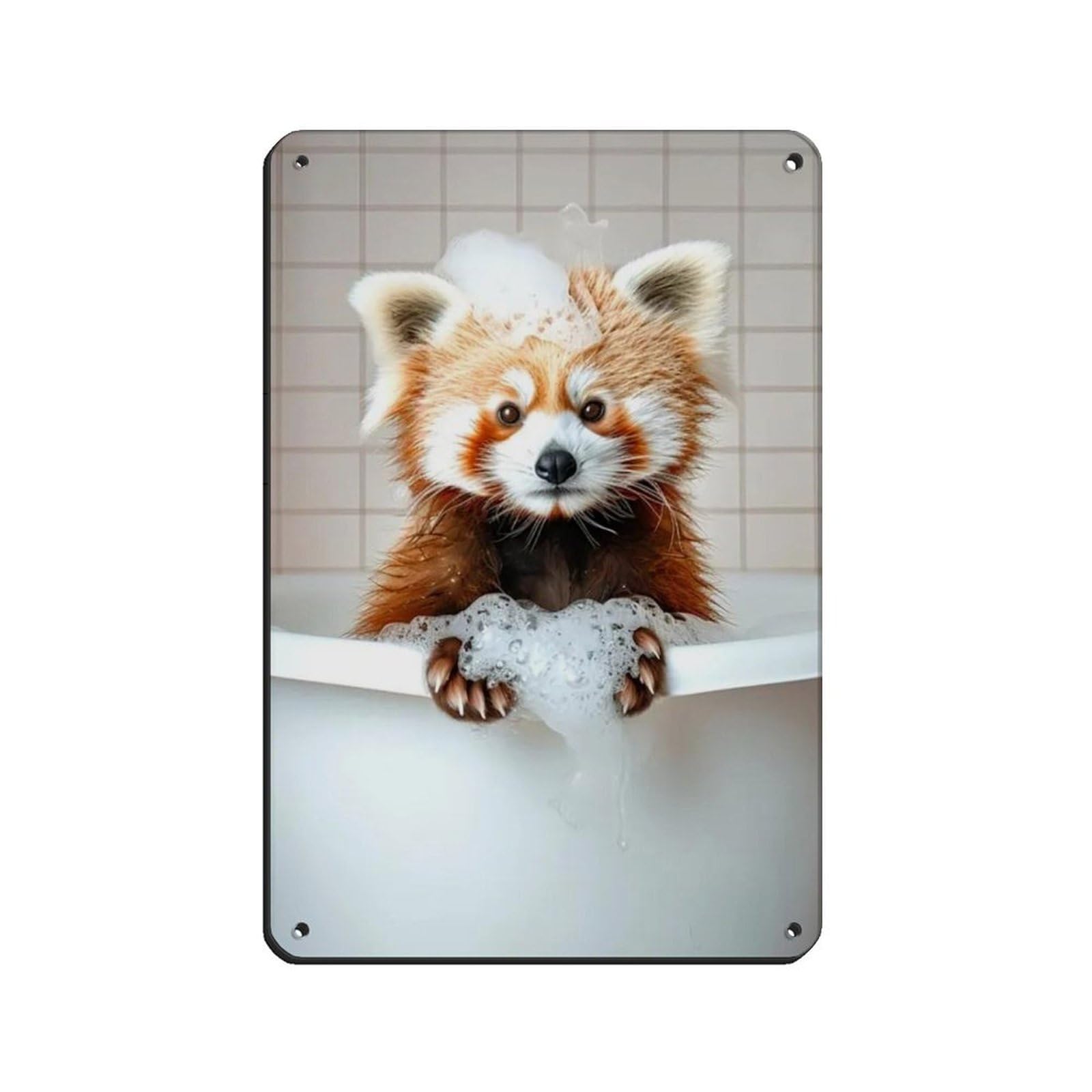 Red Panda in The Bathtub, Funny Bathroom Art Tin Sign Vintage Metal Pub Club Cafe Bar Home Wall Art Decoration Poster Retro 8x12inch(20x30cm)