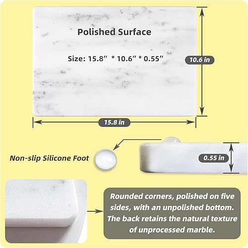 Miniatura 4 de Yew & Tulip Tabla de mármol blanco de 16 x 10 pulgadas con patas de goma antideslizantes, masa y tabla de cortar