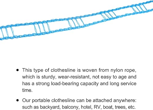 Miniatura 3 de uxcell Tendedero portátil, de nailon de 26.24 pies, resistente al viento, antideslizante, cuerda de lavado para patio, viajes al aire libre,