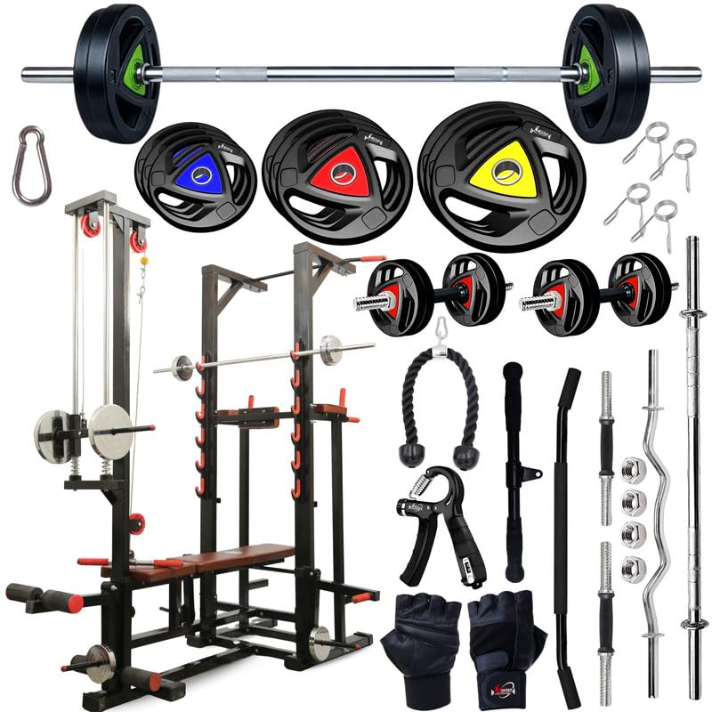 Titan-X ABS 20 in 1Multifunctional Gym Bench with 30KG Rubber Coated Weight Plates for Home Workout, J-Hook, Lat Pulldown, Leg Curl & Extension and Heavy-Duty Home Gym Bench Press-image-49