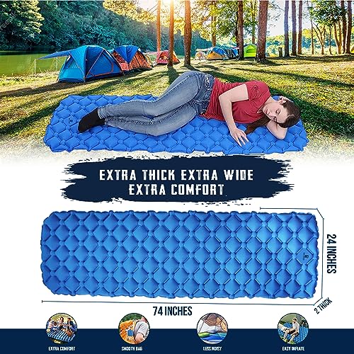 REST ASSURE Ultralight Sleeping Pad for Camping with Inflating Bag - Air Up Your Backpacking Gear with This Air Mattress Camping Airpad, Perfect for Outdoor Hiking, Traveling and Camping (Blue)