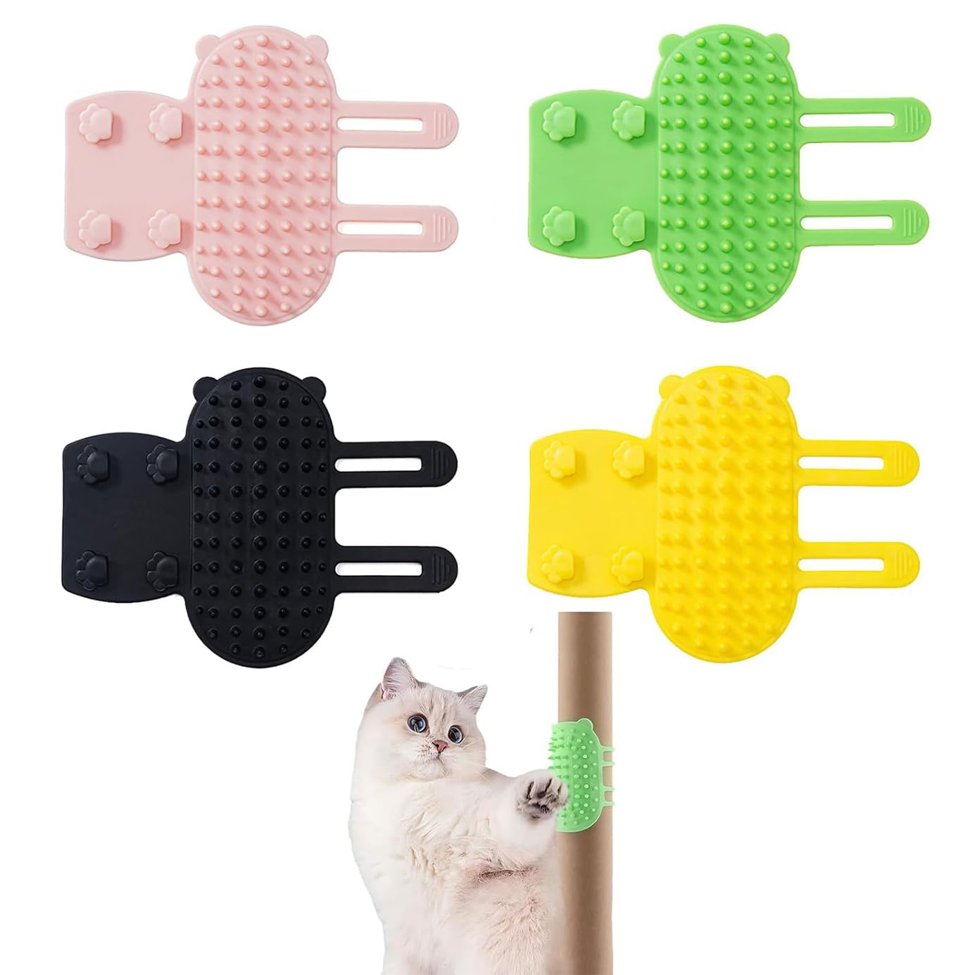 Cat Wall Corner Massage Comb,4 Massage Brushes For Cat Corner,Self Cleaning Brush For Cats,Adjustable Scratching Post For Cats With Climbing Legs,Dog Scratching Gloves