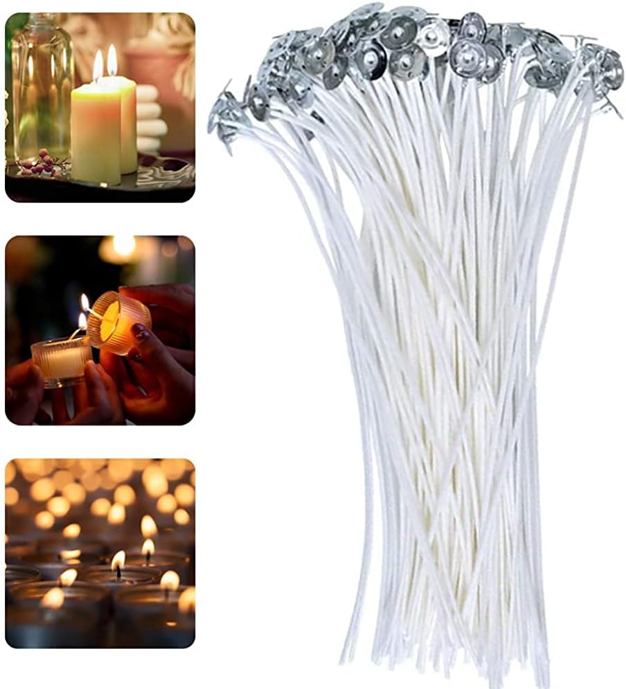 100個の天然コットンキャンドルウィックセット長いプレワックスキャンドルウィックキャンドルを作るための非煙キャンドルウィック巧みで魅力的 永遠の定番