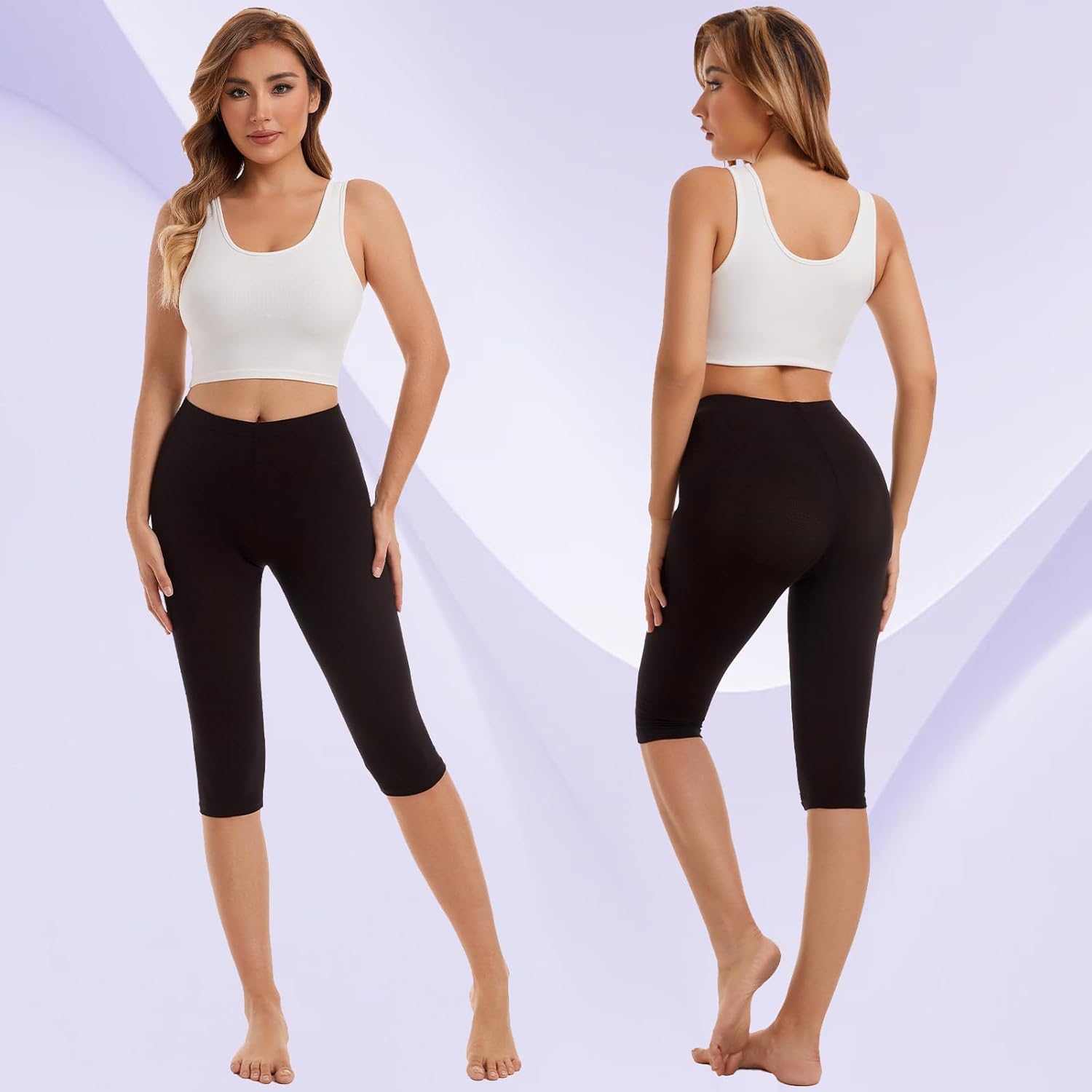 Vinconie Women Knee Leggings 3/4 Capri Cropped Leggings Under Skirt Shorts - Image 2