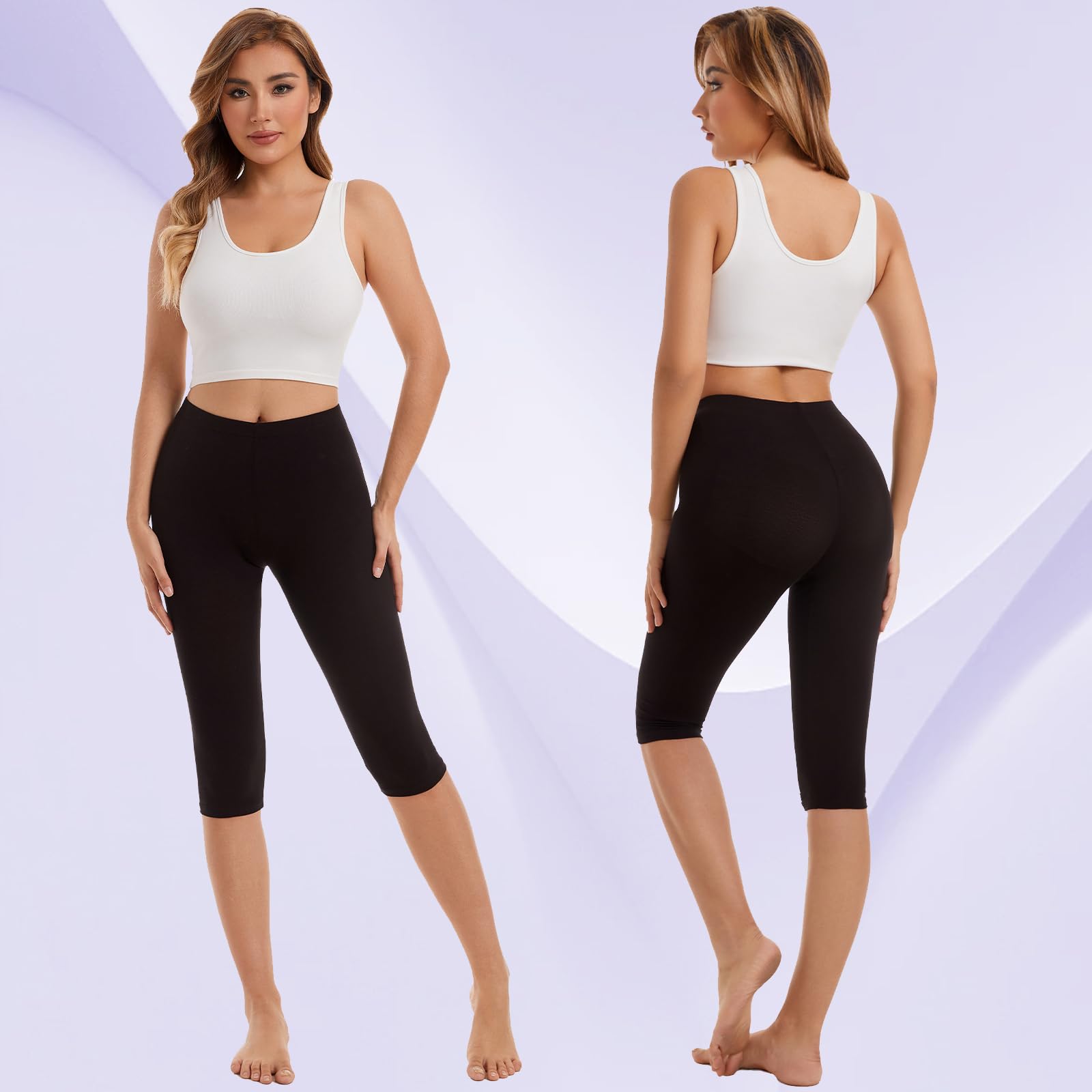 Vinconie Capri Legging Court Femme 3/4 Leggings Shorts sous Jupe Legging Short