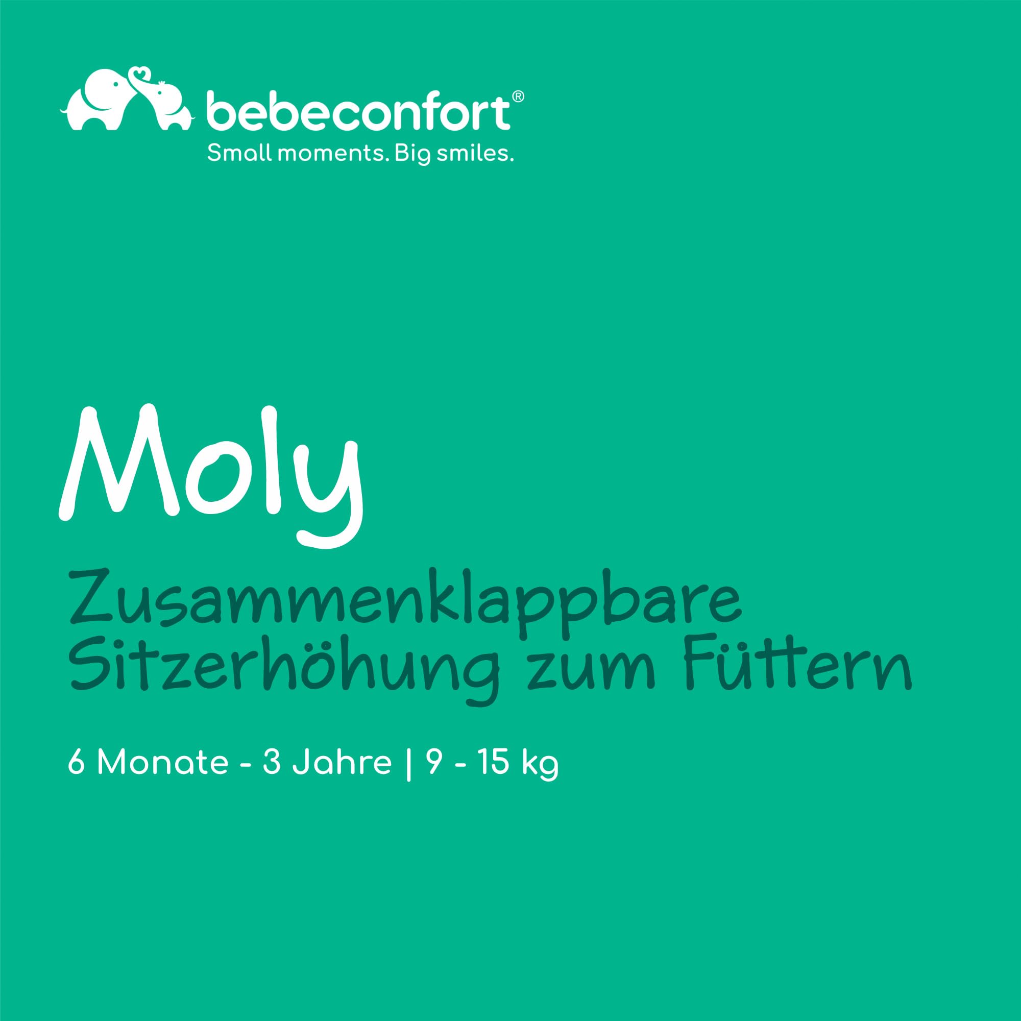 Bebeconfort Moly Sitzerhöhung Kind 6 Mon–3 Jahre 9–15 kg klappbarer Hochstuhl 3 Höhen Tinted Grey