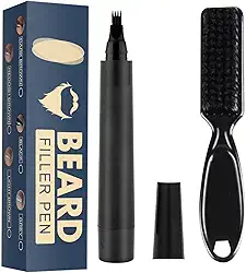 Kit Caneta De Preenchimento De Falhas Barba Bigode Sobrancelhas à prova d'água + Escova de Barba | Preto e Marrom | (Marrom | Dark Brown)