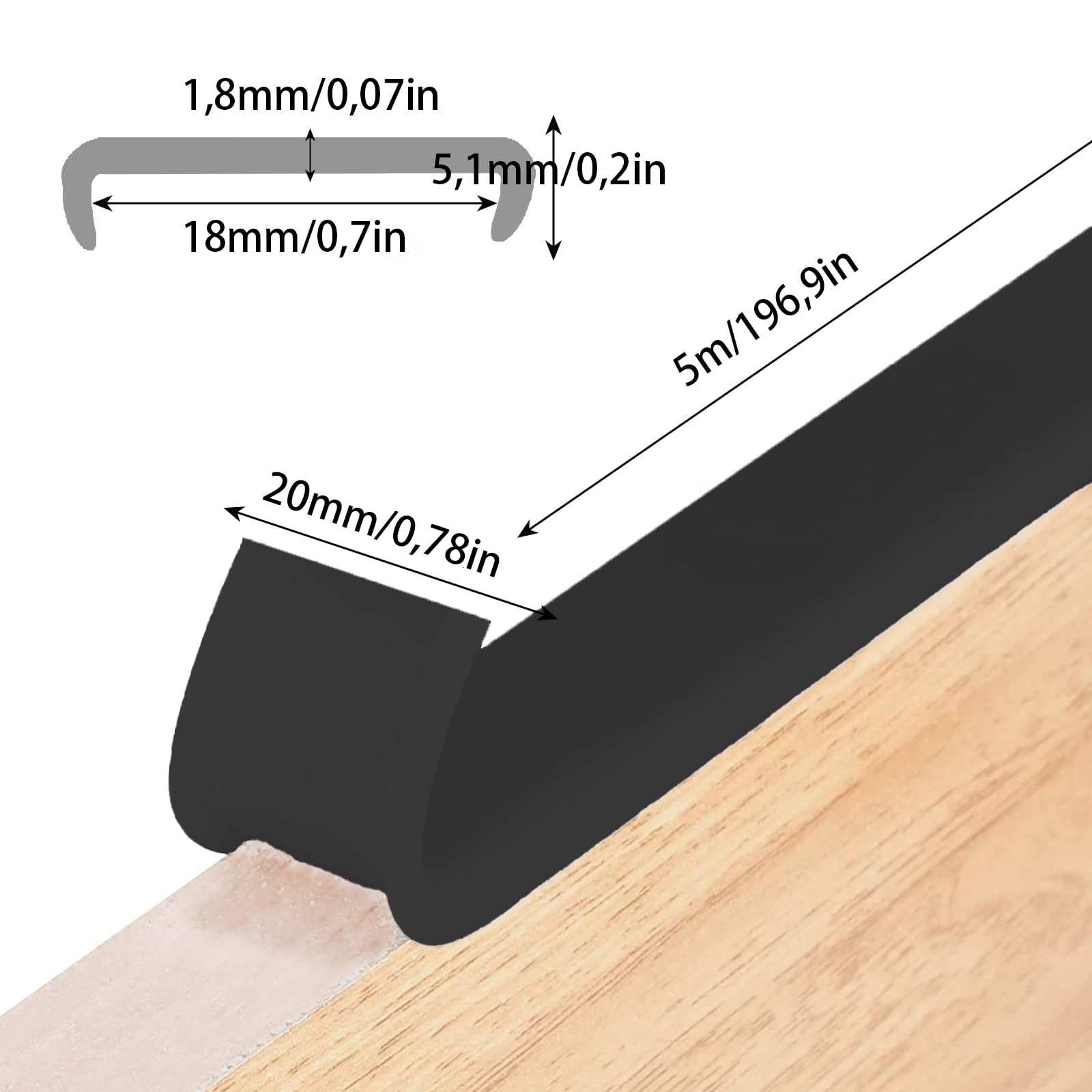 Cinta autoadhesiva para Muebles, Ancho Interior 18mm, Cinta para Cantos, Cinta para Cantos de Muebles, Cinta para Juntas de Esquinas, para Mesas y Armarios, Negro