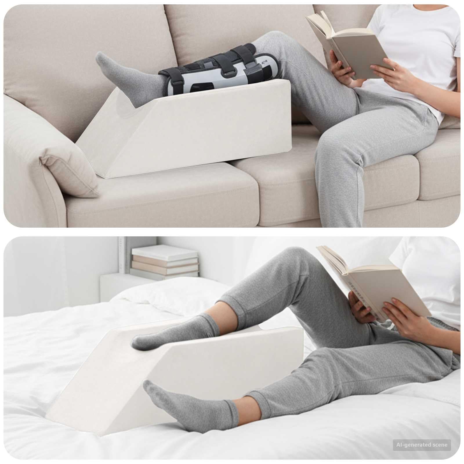 Cojín genérico con forma de esquina blanca, 68 x 25 x 21,5 cm, de espuma de poliuretano, almohada de pierna ergonómica con diseño minimalista para apoyo de la espalda, comodidad y mantenimiento de la