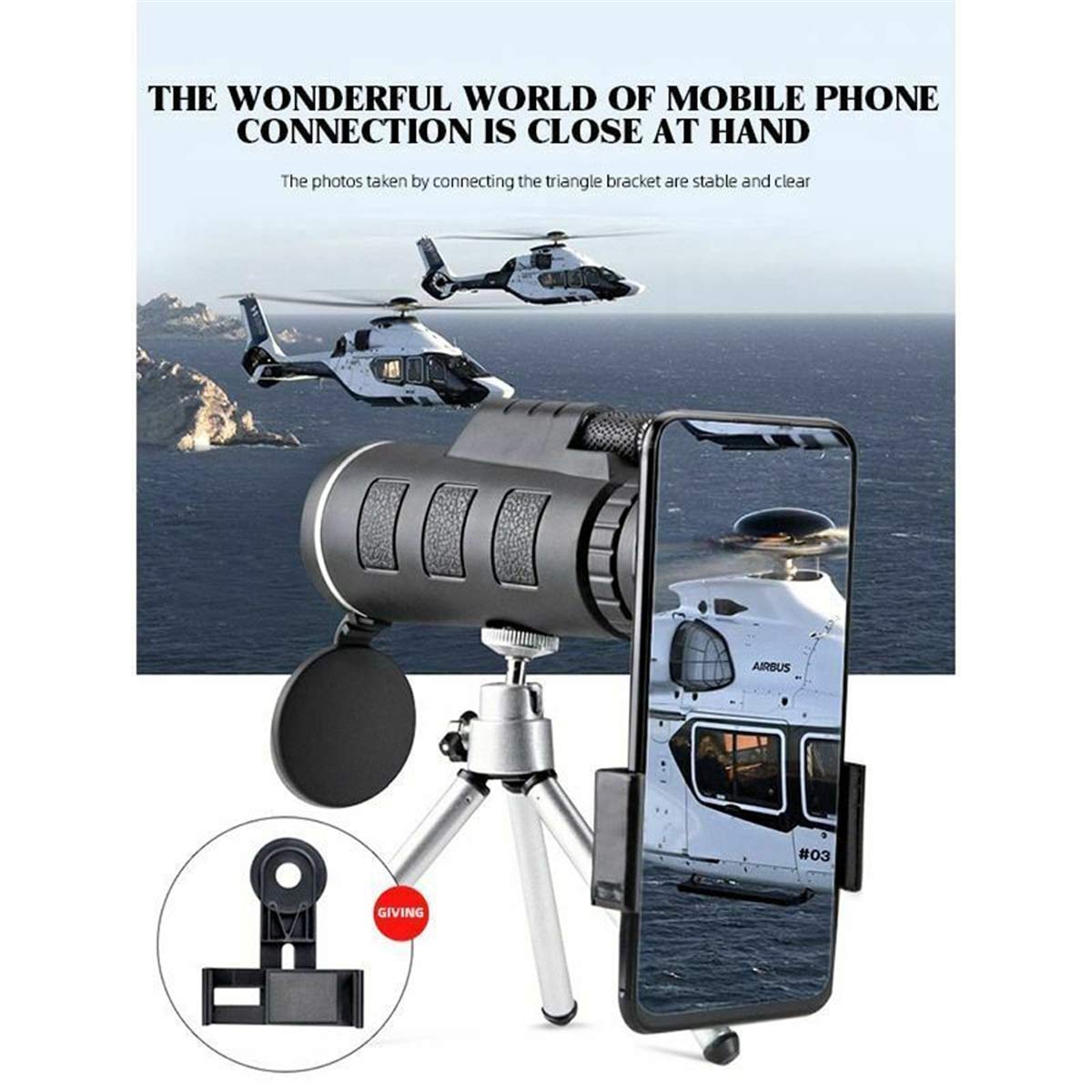 ADITAM Lunette de visée monoculaire étanche HD Haute Puissance Bak4 Prism avec trépied Adaptateur pour Smartphone pour l'observation des Oiseaux, la Chasse, la randonnée, Le Camping, Le Tourisme, Le