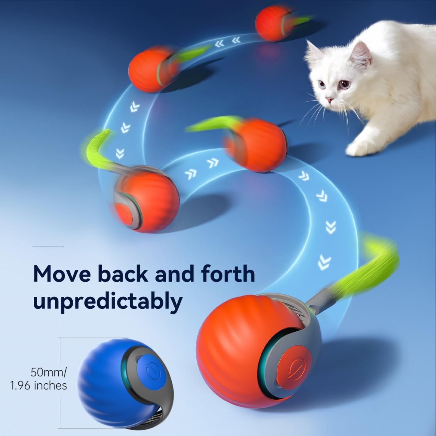 Balle interactive pour chat - Balle intelligente cool pour chats ennuyés d'intérieur avec queues de plumes pour poursuivre, stimuler les mouvements - Jouet intelligent pour enrichir les