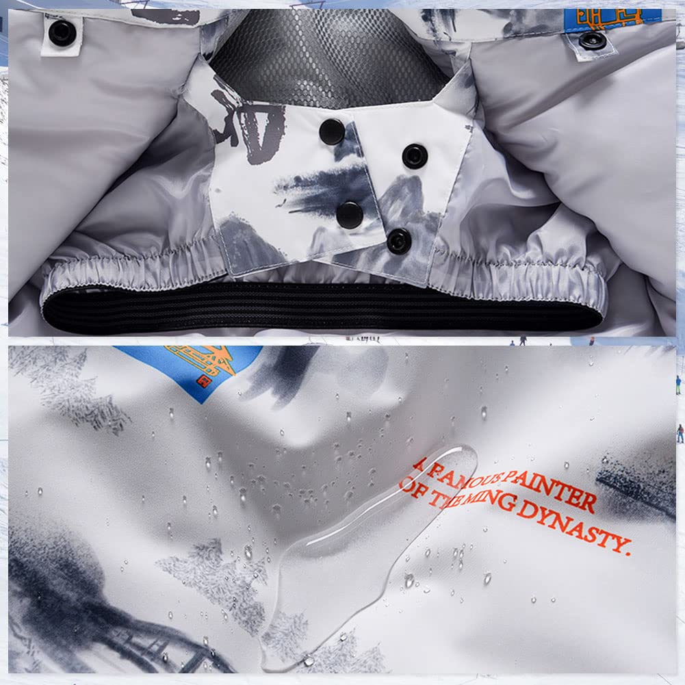 Tuta da sci unisex per bambini, con cappuccio, tuta da neve, 2 pezzi, giacca da neve e pantaloni da neve, impermeabile