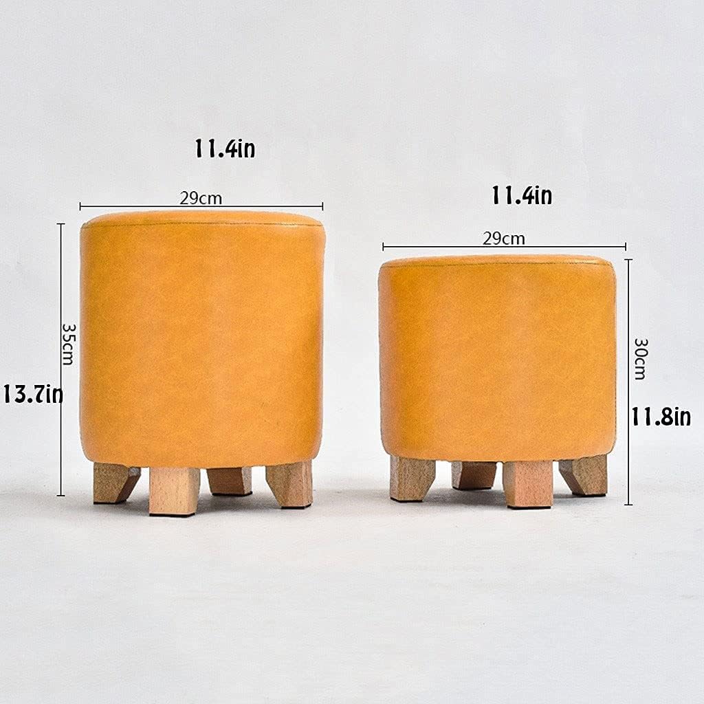 Minimalist Fashion Creative Solid Wood Shoe-Changing Stool with Beech Legs Household Leather Stool Soft Seat Small Stool Cylindrical Footstoolcasual/Short Brown