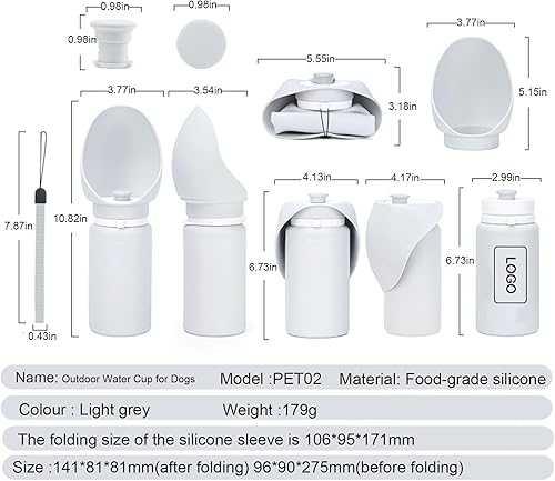 Miniatura 2 de Botella de agua portátil de silicona suave y plegable de 18.6 onzas para mascotas, gatos, perros, fácil de limpiar, color gris