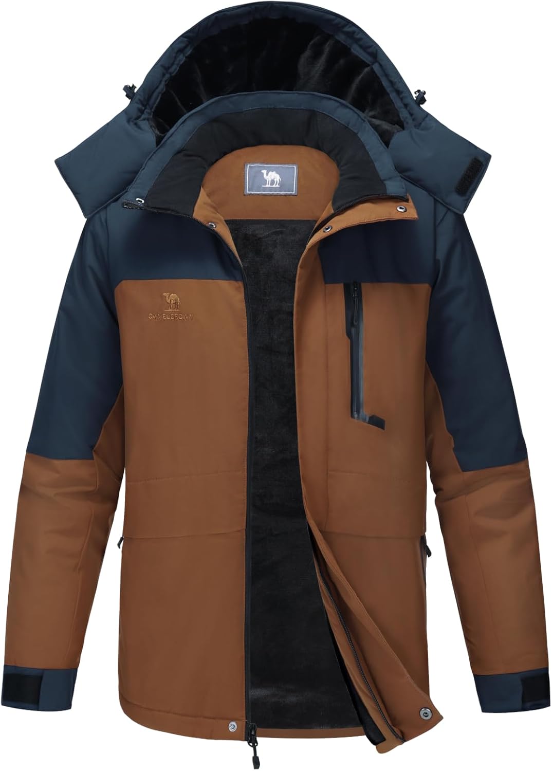 CAMEL CROWN Men's Winter Ski Jacket Mountain Snow Coats Waterproof Detachable Hood Windproof Fleece Rain Jackets