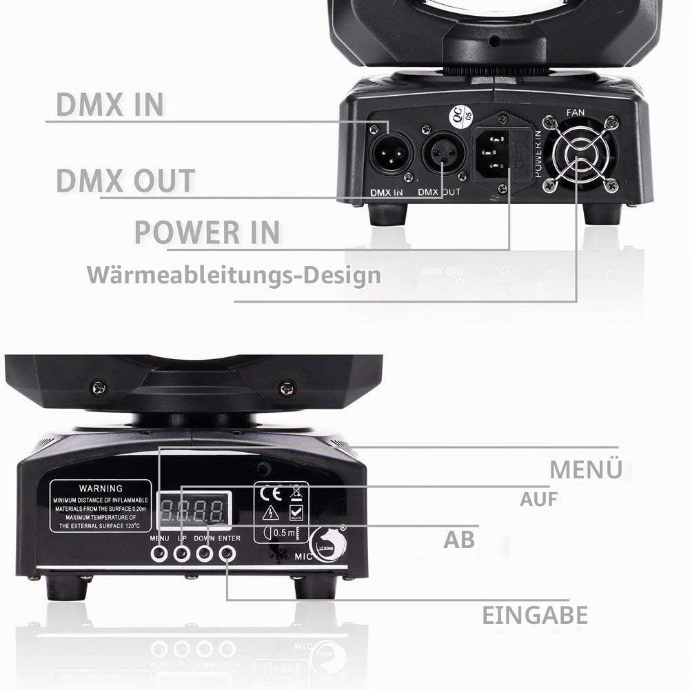 Moving Head Mini Bühnenlicht 60W LED RGBW Partylicht Bühnenlichter DMX512 10/12 Kanäle Lichteffekt für DJ Disco Party Lights Geburtstag party,Halloween,Hochzeit,Kinder Party,Weihnachten (60W-2pc)