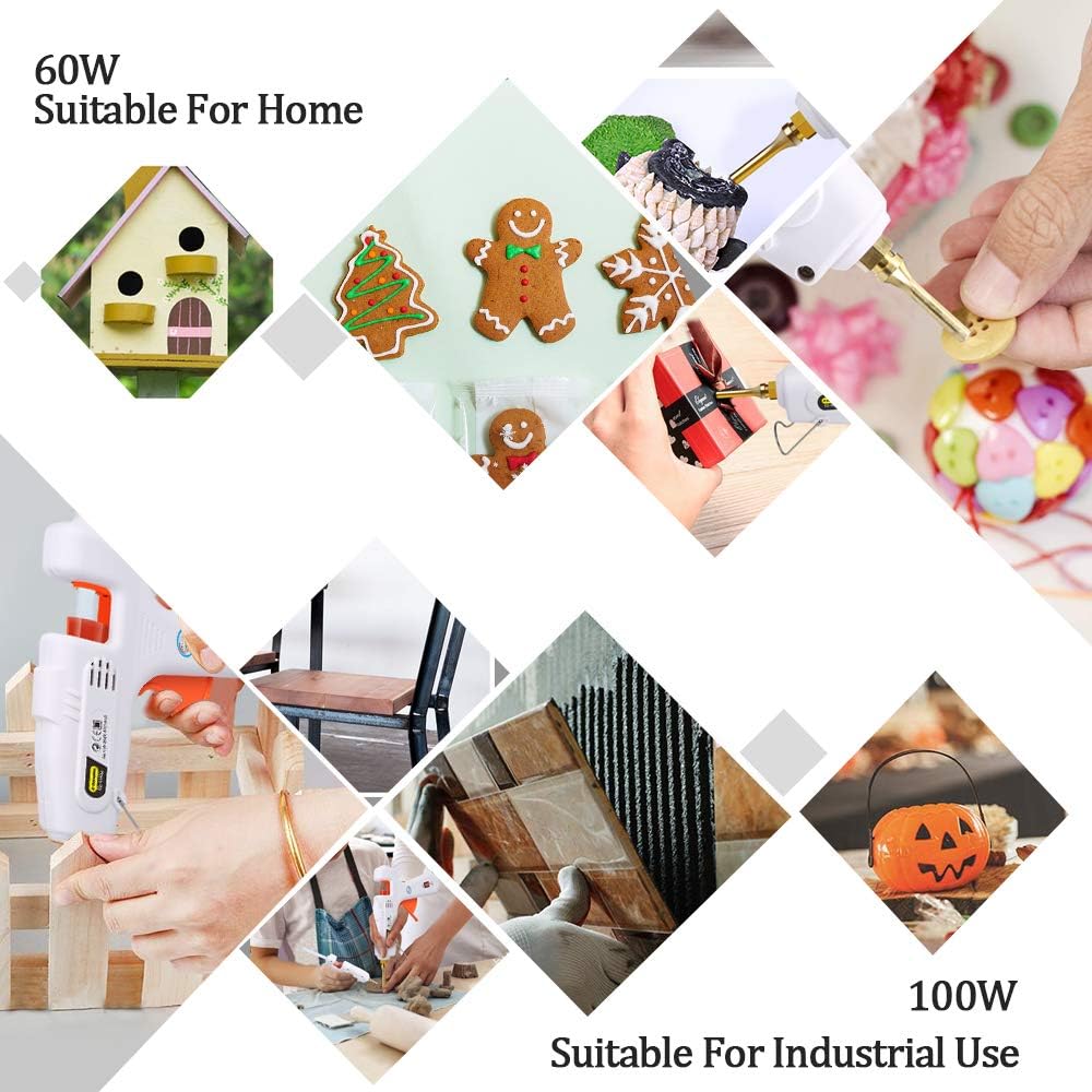 60/100w Hot Glue Gun with 15pcs White Glue Sticks, Professional Hot Melt Glue Gun Muzzle Long Mouth Glue Gun Kit for School DIY Small Crafts, Art, Home Quick Repairs, Festival Decoration : Arts, Crafts & Sewing