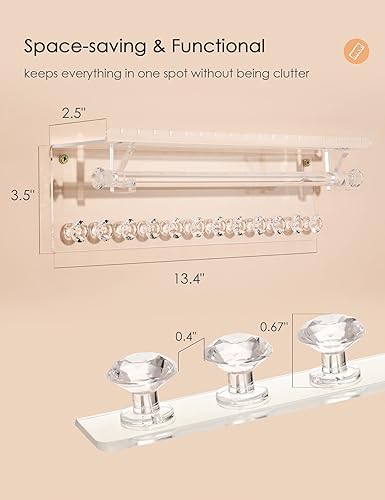 Miniatura 9 de Organizador de joyas colgante de acrílico montado en la pared con estante flotante, organizador de collar y organizador de aretes para mujeres y