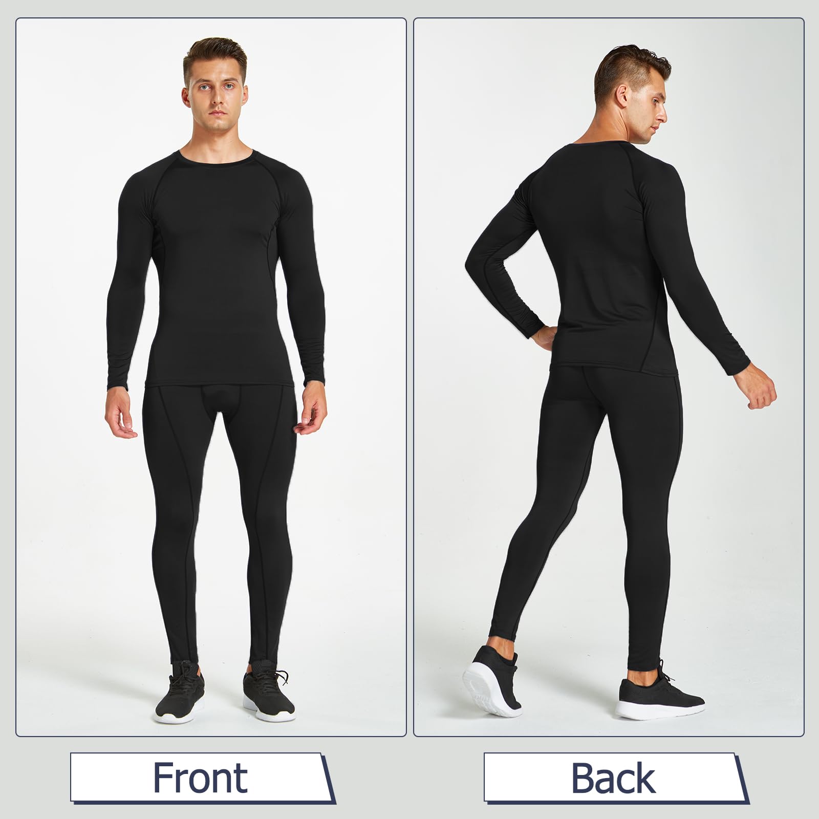 Ropa Termica Hombre Frio Conjunto Interior Termico Transpirable Camiseta Manga Larga y Pantalon Invierno para Esqui Moto Trekking