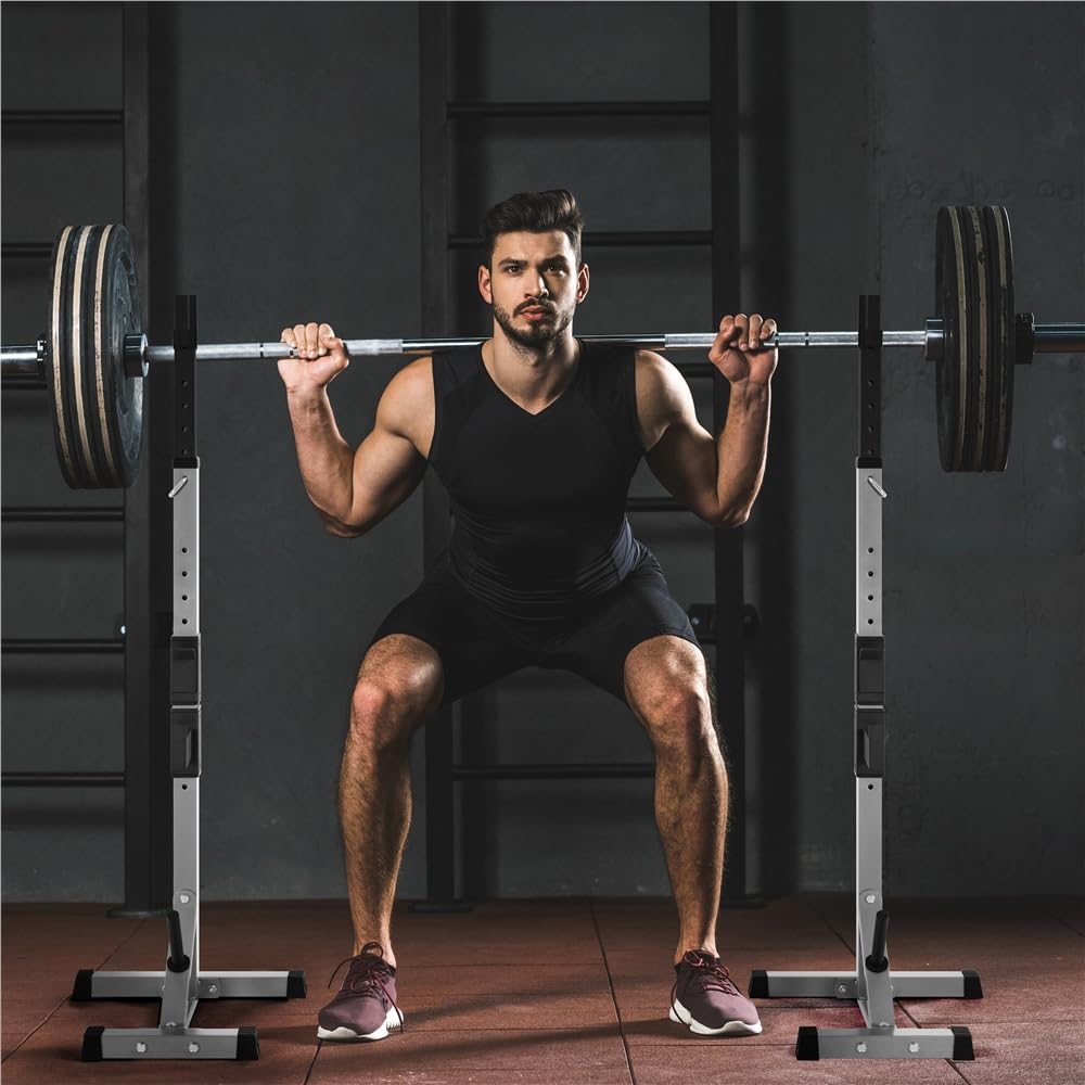 Yaheetech Soporte para Barra de Pesas Soporte de Sentadillas Musculacion | Rack Barra Levantamiento, Ajustable Altura, Carga Máxima 300 kg, para Gimnasio