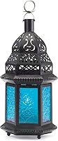 Vista 1 de Koehler 37438 - Linterna de cristal estilo marroquí de 10.25 pulgadas, 4.5 x 3.75 x 10.2 pulgadas, azul, negro