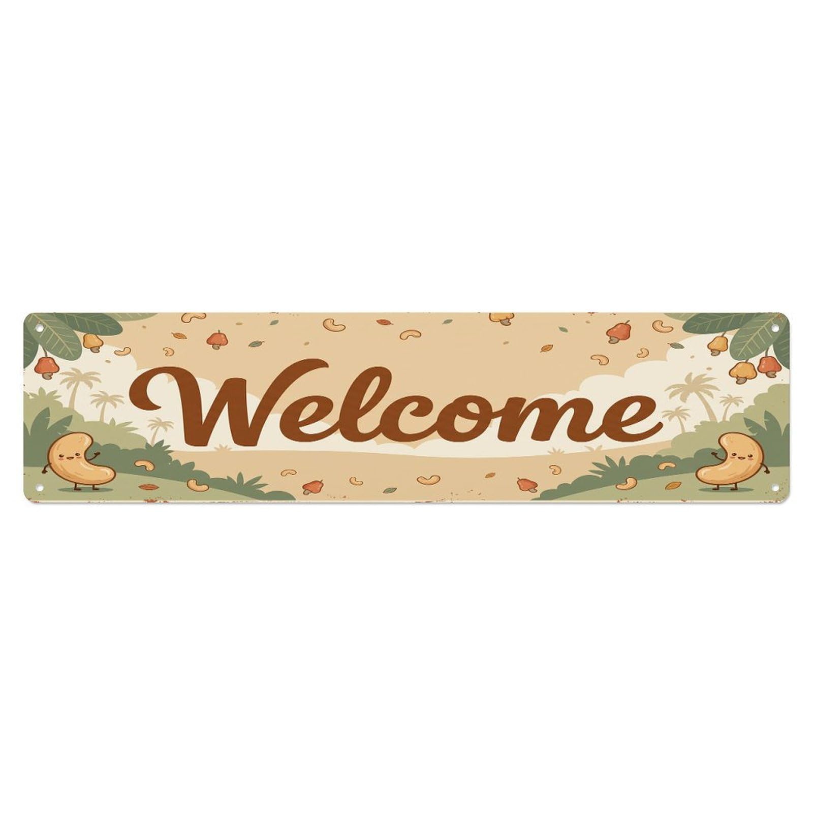 Olhnbad 4X16inch(10X40cm) Vintage Welcome Cashew Curved Metal Tin Sign