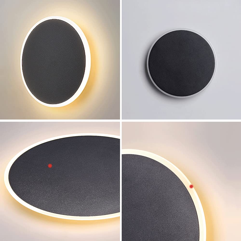 Lámpara de Pared Redonda Negra, lámpara de mesilla de Noche, Aplique con Interruptor táctil Creativo, lámparas de Metal ultrafinas con Pantalla acrílica, Luces LED Modernas - 3000K