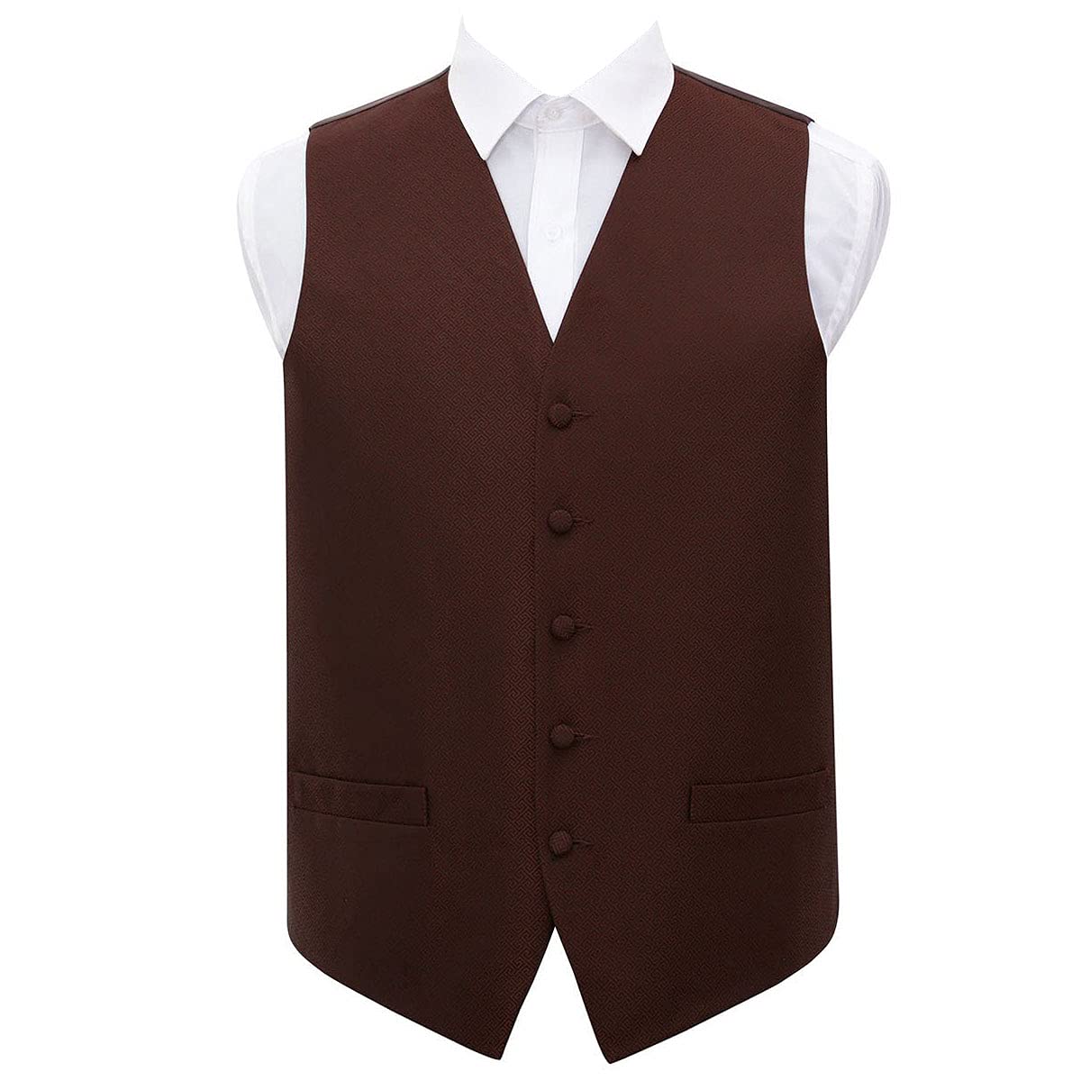 DQT Mens Greek Key Patterned Jacquard Waistcoat – Wedding Business & Formal Suit Vest - Burgundy 50" (5XL)