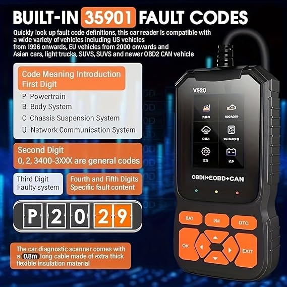 Professional V520 OBD2 Scanner Advanced Car Diagnostic Tool with Live Data, Check Engine Reset, ABS/SRS Scan, Mode 6 & 8, Oxygen Sensor & Battery Test Works with All Cars 1996+ (OBDII/EOBD)