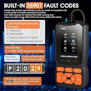 Professional V520 OBD2 Scanner Advanced Car Diagnostic Tool with Live Data, Check Engine Reset, ABS/SRS Scan, Mode 6 & 8, Oxygen Sensor & Battery Test Works with All Cars 1996+ (OBDII/EOBD)