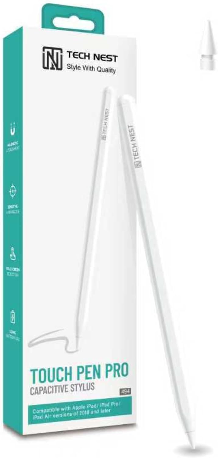 Stylus Pen for iPad (2018-2025) - Fast Charge, Tilt Sensitivity, Palm Rejection, Active Pencil Compatible with Apple iPad Pro 11"/12.9"/M4, iPad Air 3/4/5/M2/M3, iPad mini 5/6 Gen-White