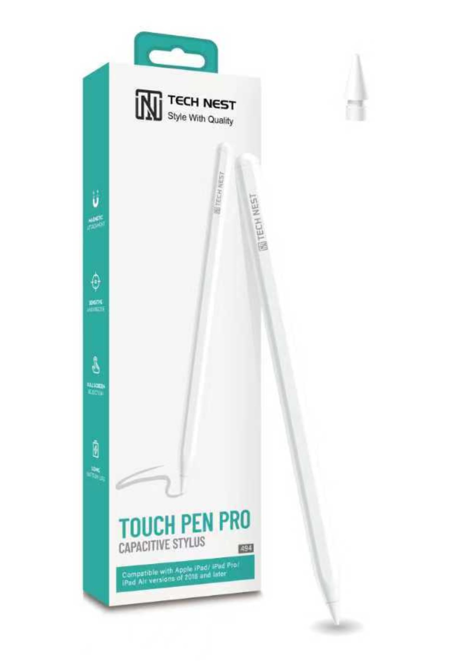 Stylus Pen for iPad 6th-11th Generation (2018-2025) - Fast Charge, Active Pencil Compatible with Apple iPad Pro 11"/12.9"/M4, iPad Air 3/4/5/M2/M3, iPad mini 5/6 Gen-White