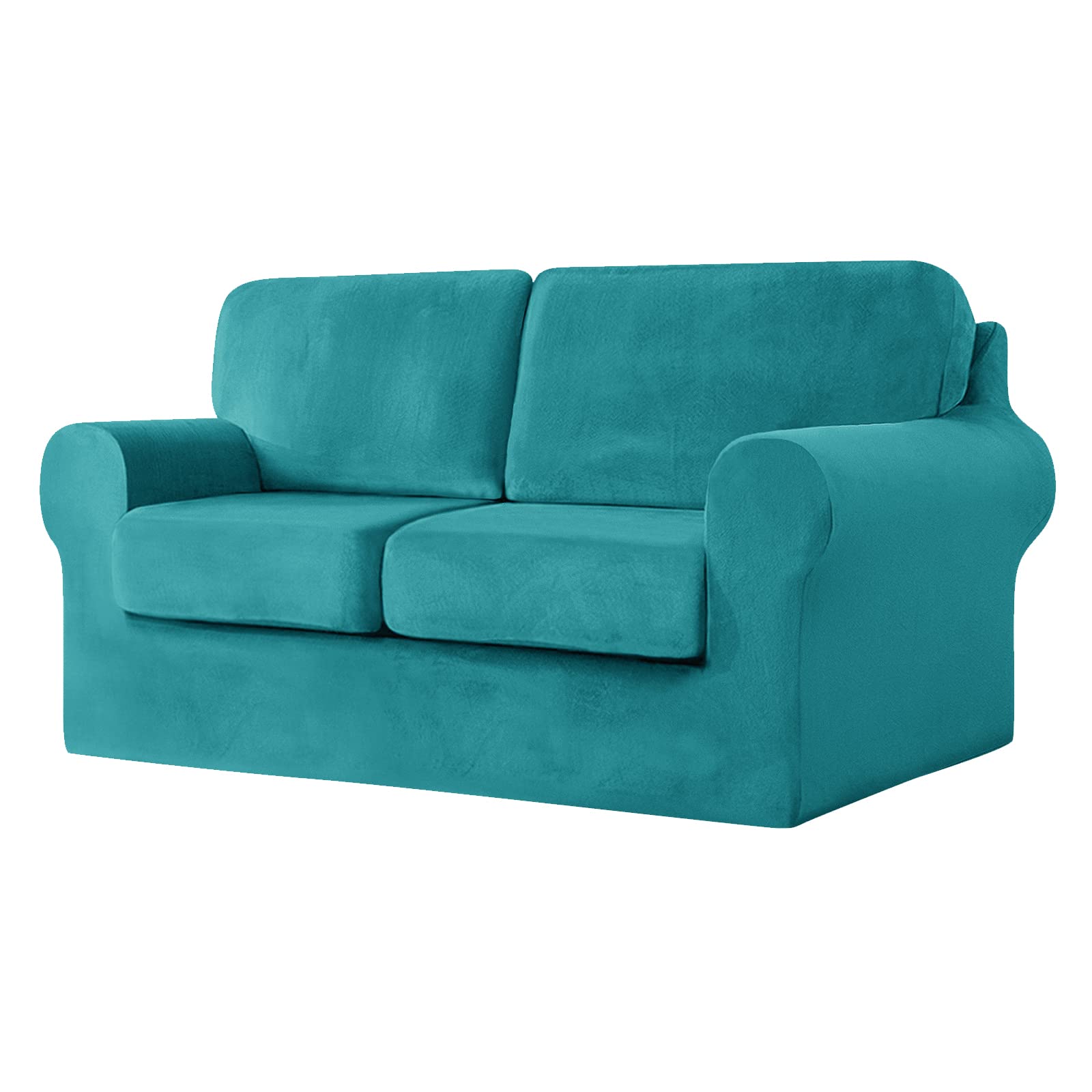 SYLC Sofa Cover with Separate Seat Cushions and Backrests Stretch Velvet Sofa Slipcover Couch Covers Furniture Protector Split Combined (Teal,Large 3-Seat Set 5 PCS)