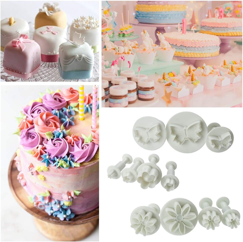 Soleebee 114 Pcs Cake Decorating Tools Fondant Cake Baking Decorating Sugar Craft Icing Tools Plunger Cutters Snowflake Rose Flower Moulds Set Letter Cookie Cutters Rolling Pin Equipment Accessories